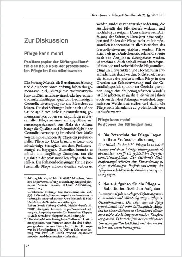 Pflege kann mehr_Positionspapier Stiftungsallianz Cover